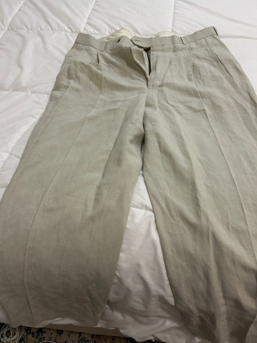 Brooks Men's Light Beige Dress Pants - Pleated Straight Leg